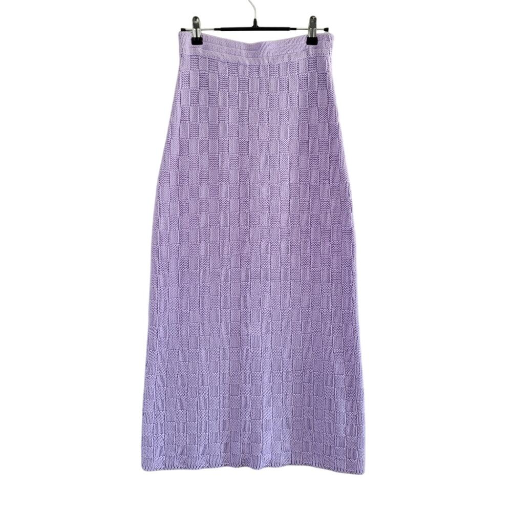 Rue Stiic Kenzie Cotton Check Knit Long Midi Skirt Purple XS